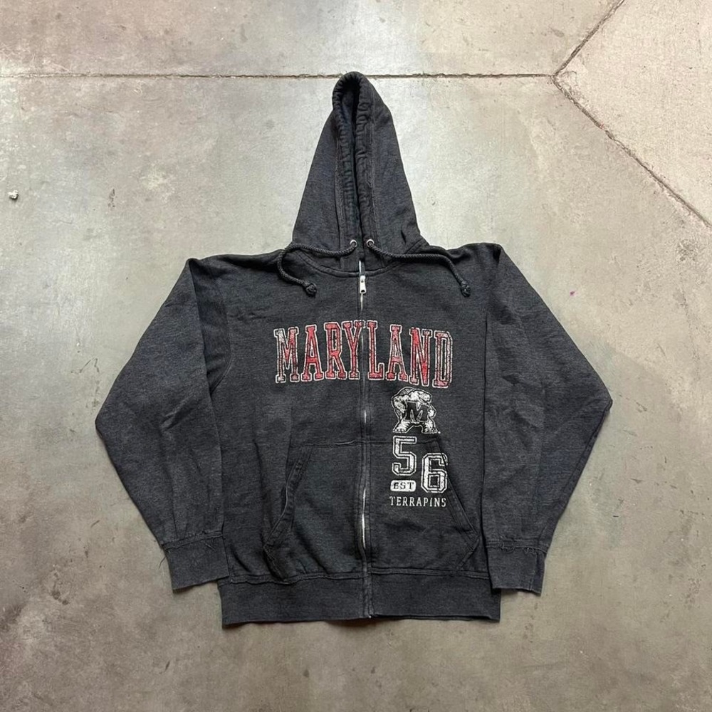 Y2K new Agenda Grey Maryland‎ Terrapins College zip up hoodie size Large